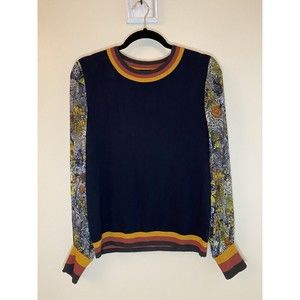 Bl^nk London Women’s Long Sleeve Black Striped Floral Crew Neck Sweater Sz XS